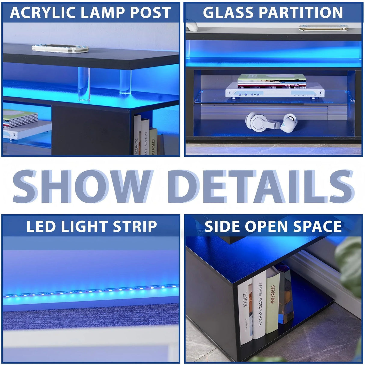 TV Stant With LED And Large Side Cabinet - Furniture Home Direct
