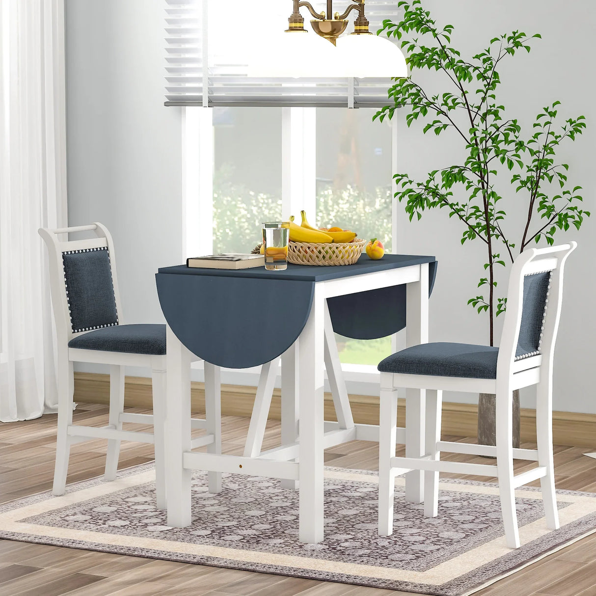 Dining Set Drop Leaf Counter Height With 2 Chairs White Gray - Furniture Home Direct
