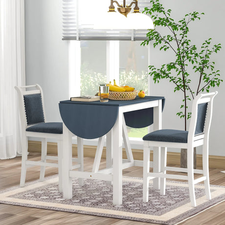 Dining Set Drop Leaf Counter Height With 2 Chairs White Gray - Furniture Home Direct