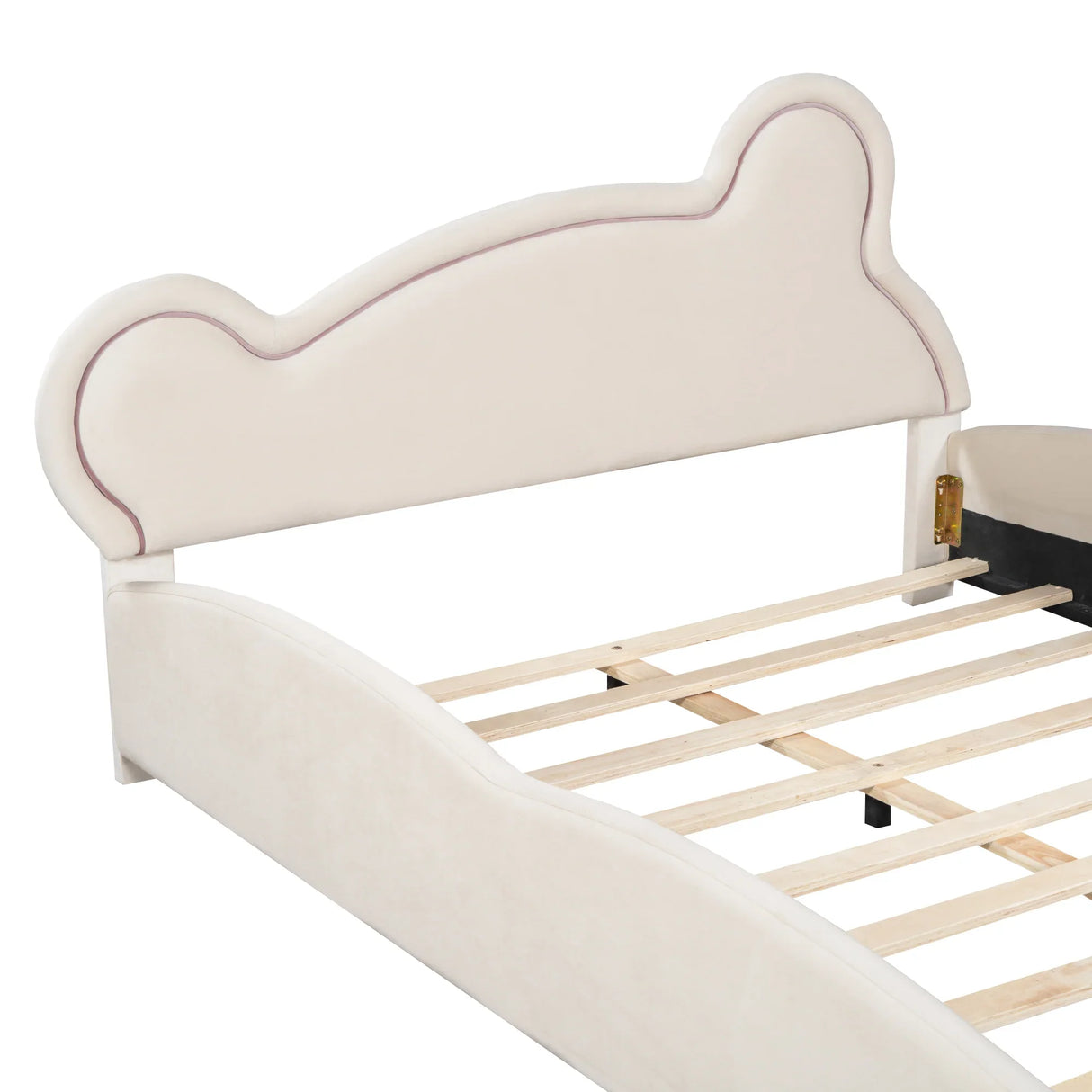 Kids Bed Bear Headboard with BuiltIn Storage Beige - Furniture Home Direct