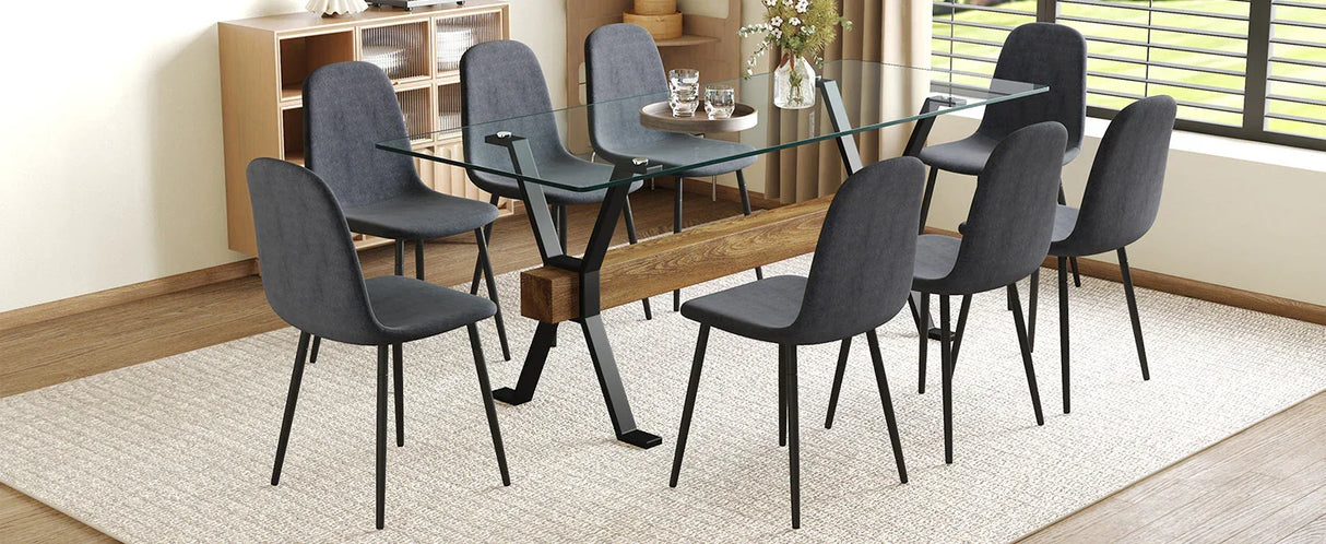 Dining Set Glass Table with Dark Gray Chairs Charcoal - Furniture Home Direct