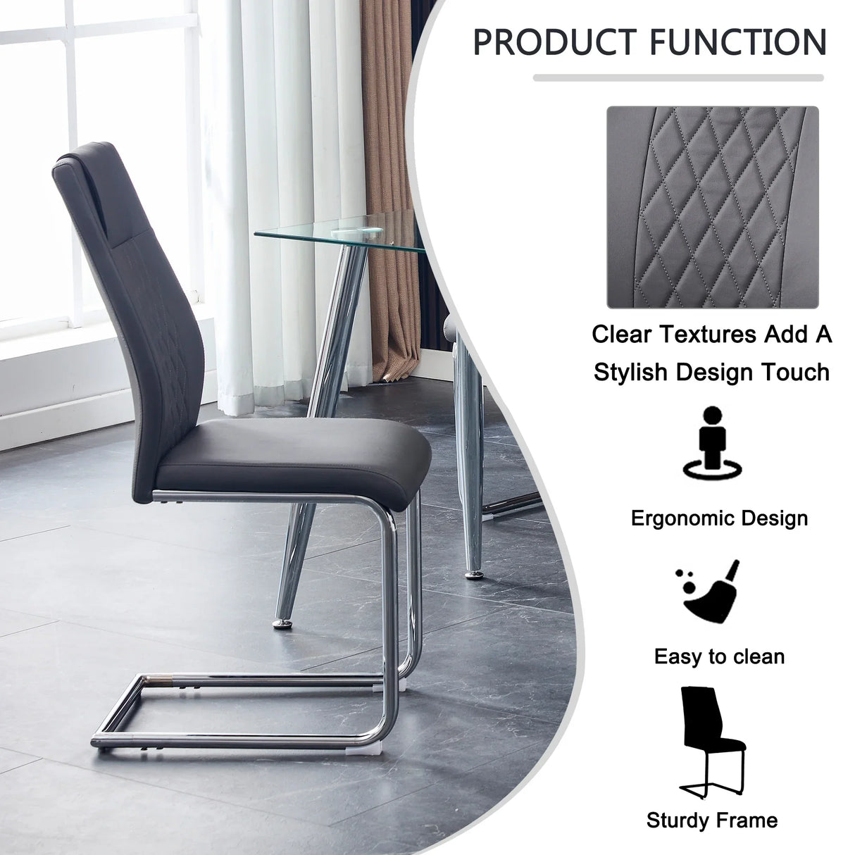 Dining Chairs Modern Faux Leather With Chrome Legs Gray - Furniture Home Direct