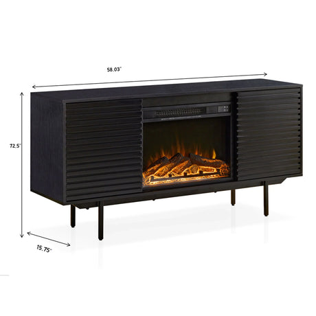 Oak Board Cabinet, The Middle Layer Board On Both Sides Of The Cabinet Can Be Adjusted, The Furnace Is Embedded In The Middle Grid With The Remote Control - Furniture Home Direct