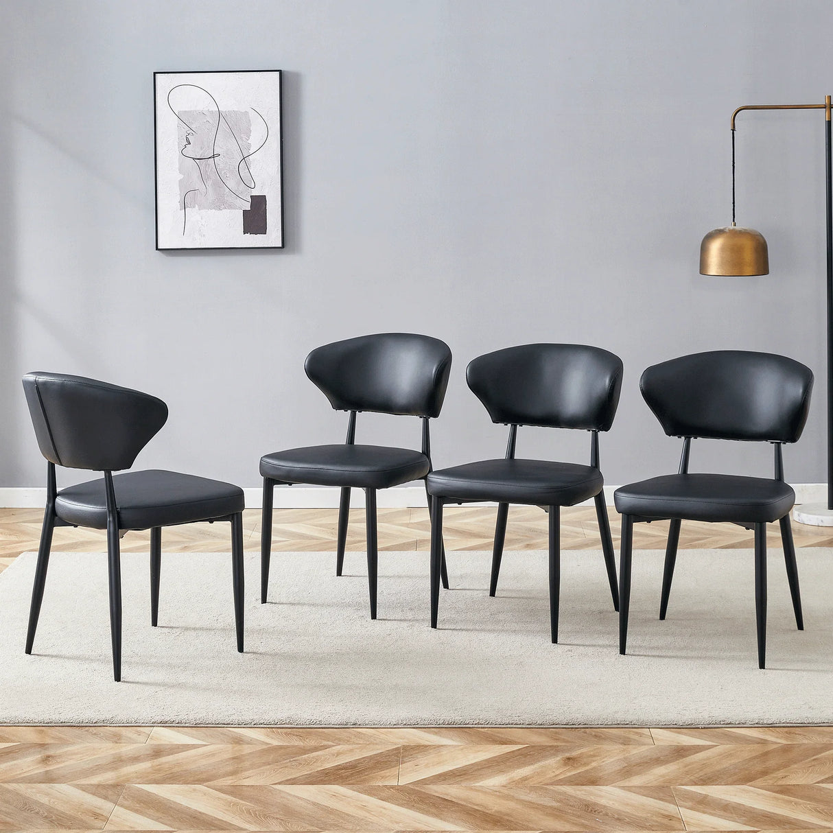 Dining Chairs Set Of 4 Modern PU Leather Metal Legs Black - Furniture Home Direct