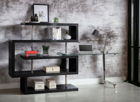 Buck II - Clear Glass, Chrome High Gloss Writing Desk With Shelf - Furniture Home Direct