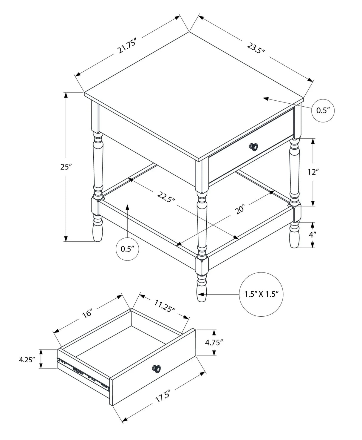 Accent - Table, 2 Tier, Square, Traditional - Walnut - Furniture Home Direct