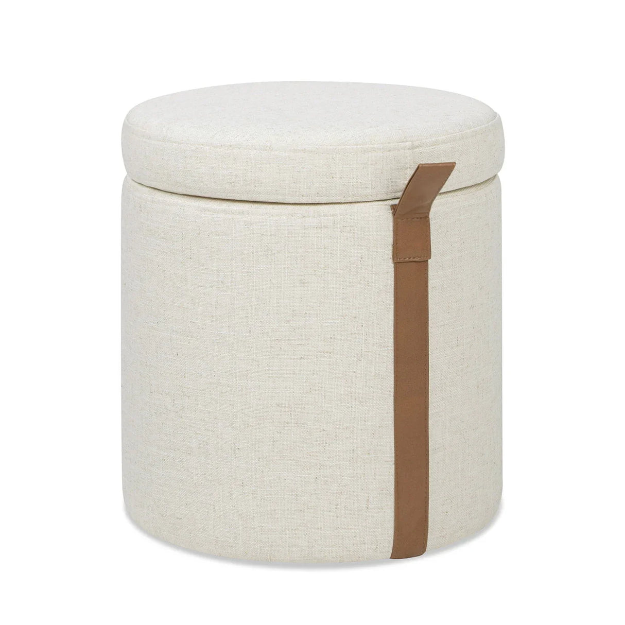 Brandy - Round Upholstered Storage Ottoman With Leather Accent - Furniture Home Direct