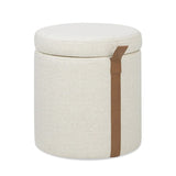 Brandy - Round Upholstered Storage Ottoman With Leather Accent - Furniture Home Direct
