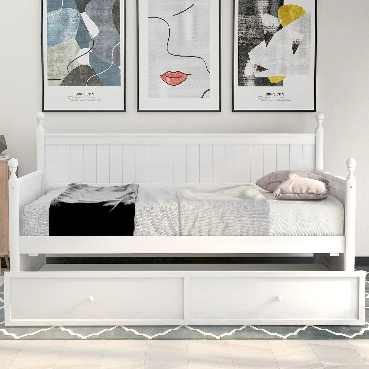 Twin Size Daybed & Twin Size Trundle - White - Furniture Home Direct