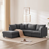 Modern Sectional Sofa With Vertical Stripes, 2 Pillows, 5 Seat Couch With Convertible Ottoman, Various Combinations, L-Shape Indoor Furniture For Living Room - Furniture Home Direct