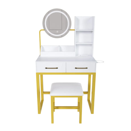 Makeup Vanity Table With LED Lights, 3 Color Options, Power Outlet - Furniture Home Direct