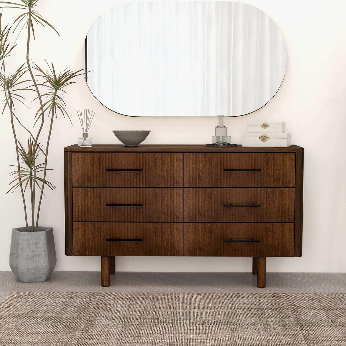 Logan - Mid-Century Modern Dresser With 6 Drawers - Brown - Furniture Home Direct