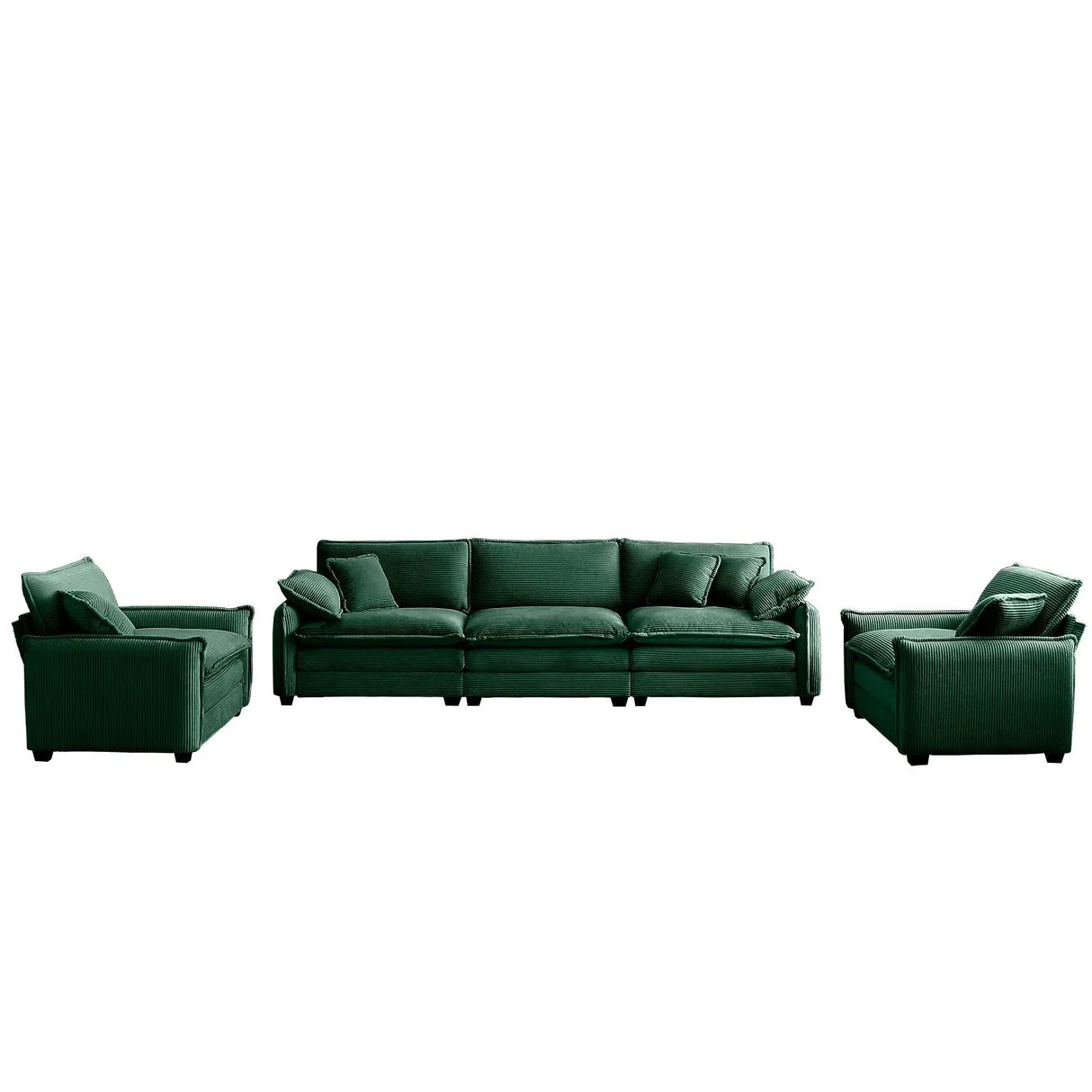 3 Piece Living Room Set in Corduroy Fabric - Green - Furniture Home Direct