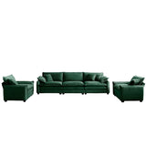 3 Piece Living Room Set in Corduroy Fabric - Green - Furniture Home Direct