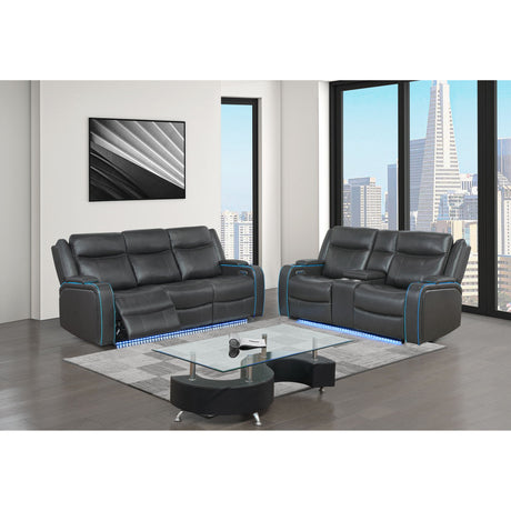 Power Reclining Sofa With LED Lights USB Ports Charcoal