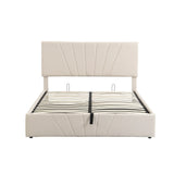 Storage Bed With Lift Platform Upholstered Queen Beige - Furniture Home Direct