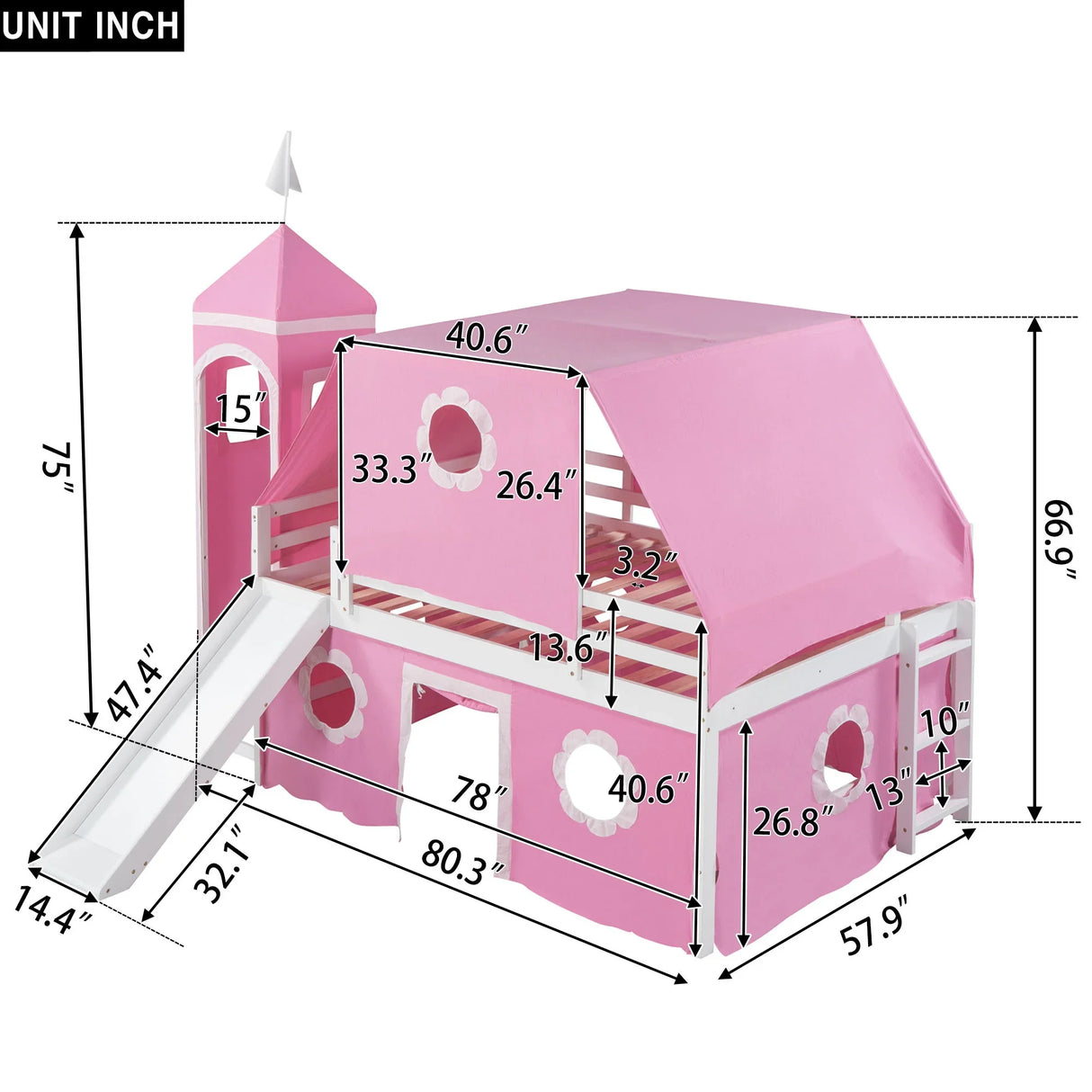 Loft Bed With Slide Tent And Tower Fun Playhouse Design - Furniture Home Direct