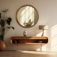 Decorative Round Hanging Wall Mirror With Bead Design Frame - Natural - Furniture Home Direct