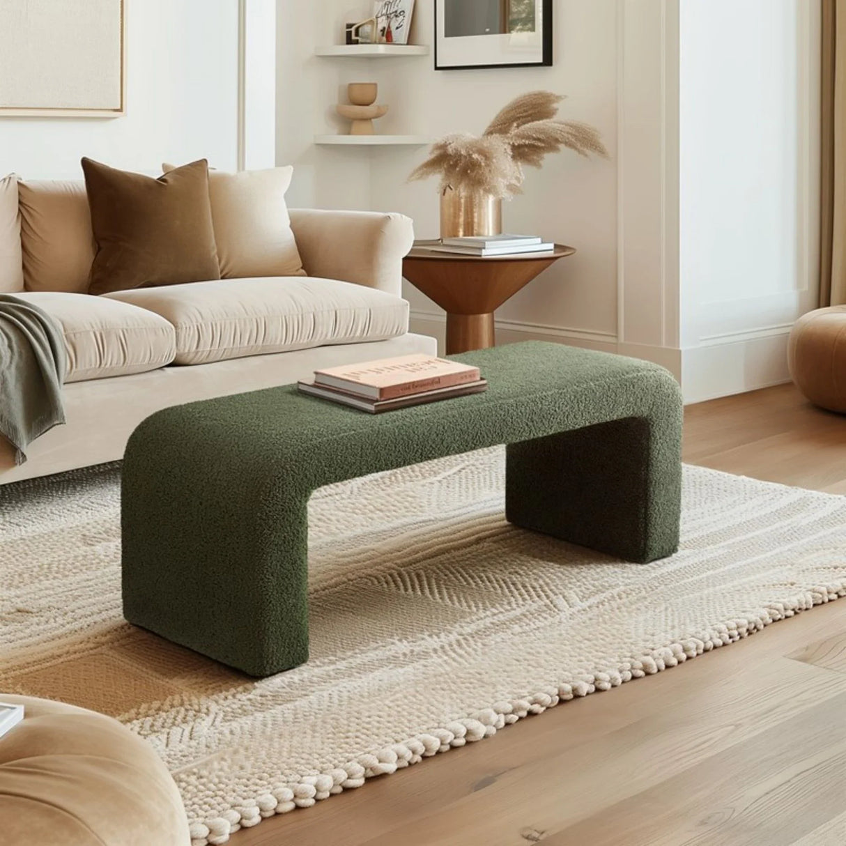 Modern Contemporary Boucle Waterfall Bench - Furniture Home Direct