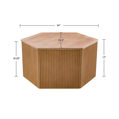 Hexagon Coffee Table With Fluted Design - Natural - Furniture Home Direct