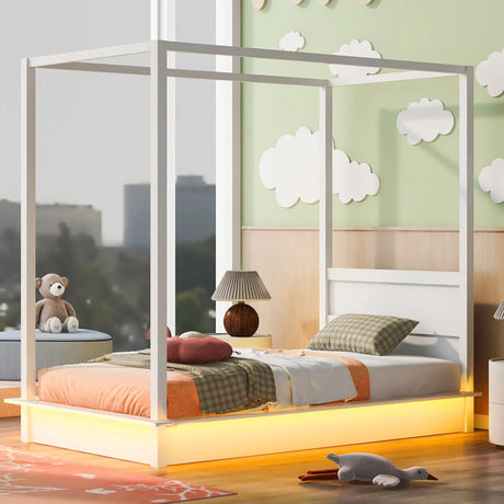 LED Canopy Bed, Canopy Platform Bed With Support Slats, No Box Spring Needed - Furniture Home Direct