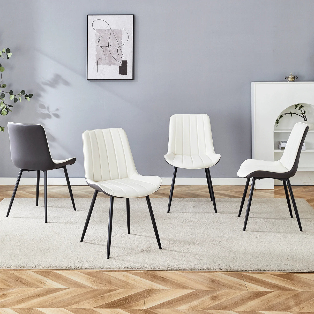 Dining Chairs Four Upholstered Leather Black Legs White - Furniture Home Direct