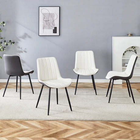 Dining Chairs Four Upholstered Leather Black Legs White - Furniture Home Direct