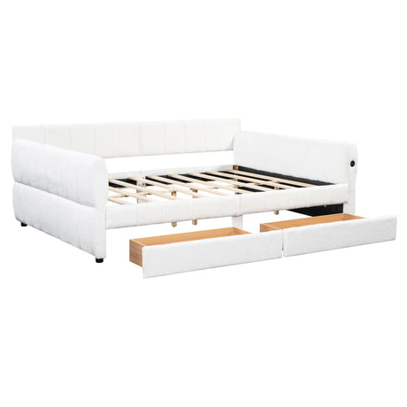 Upholstered Platform Bed With USB And 2 Drawers - Furniture Home Direct
