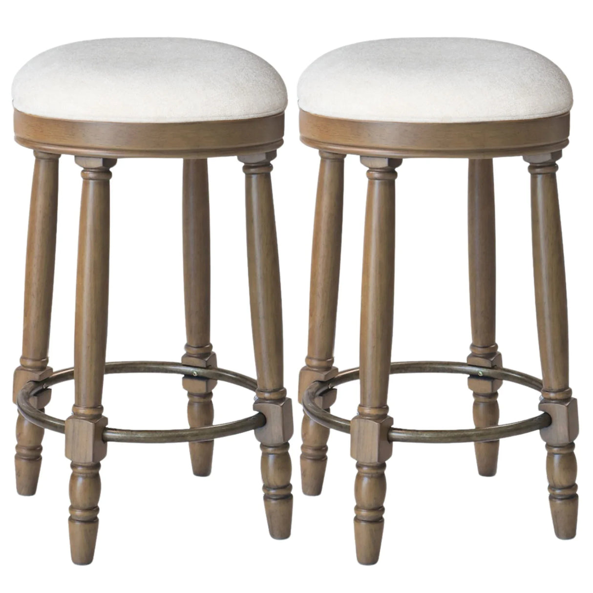 360° Swivel Wooden Barstools With Upholstered Seat, Counter Height (Set of 2) - Furniture Home Direct