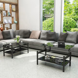 Glass Lift Top Coffee Table, Modern Simple 2-Layer Tempered Glass Coffee Table For Living Room - Black - Furniture Home Direct