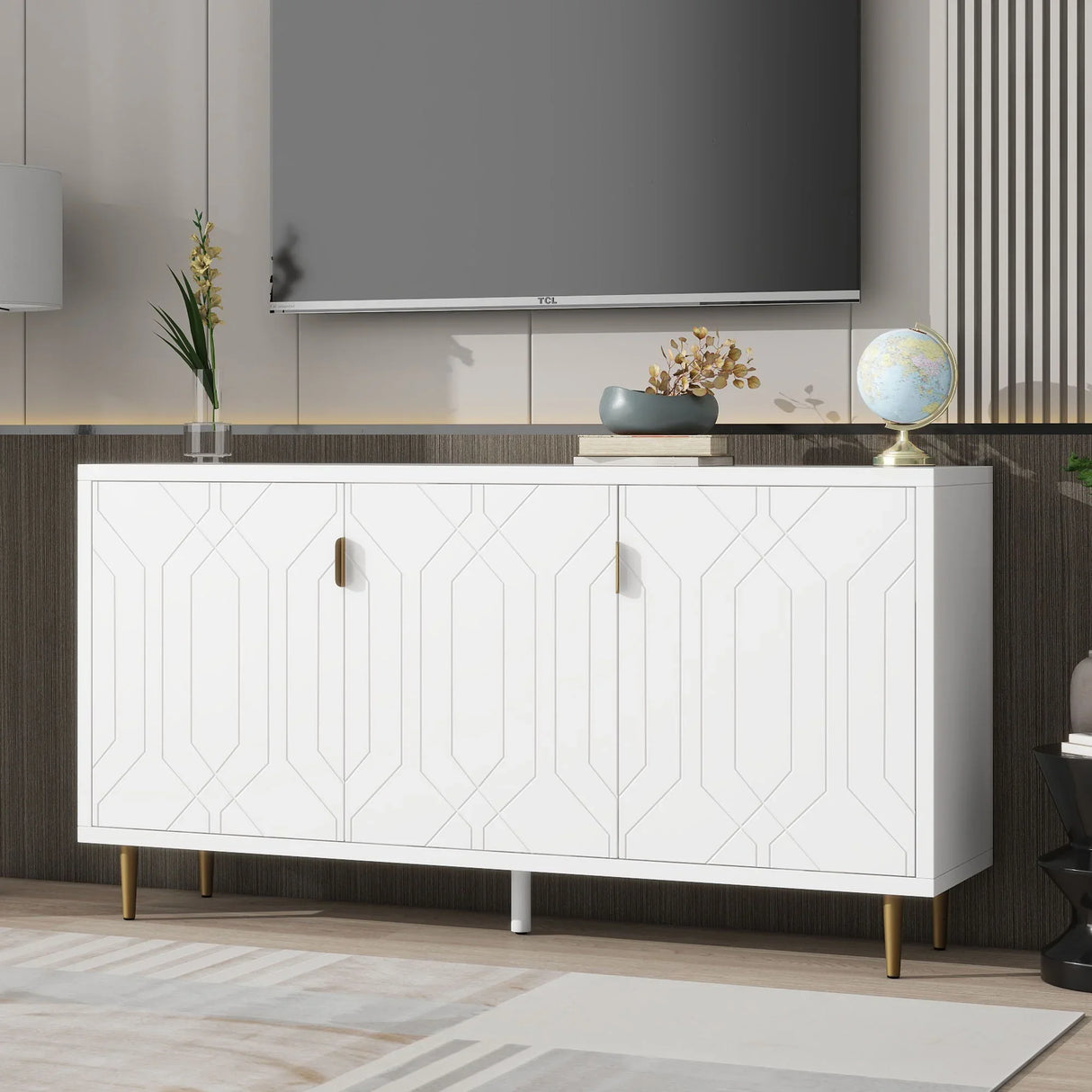 Modern TV Stand With 3 Doors And Adjustable Shelves - Furniture Home Direct