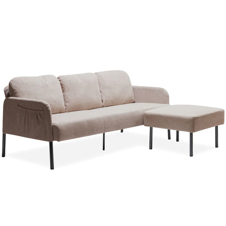 Modern L Shaped 3 Seater Sofa With Ottoman, Upholstered Couch For Small Spaces - Furniture Home Direct