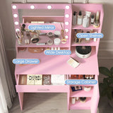 Vanity Desk With Illuminated Mirror And Storage Pink - Furniture Home Direct