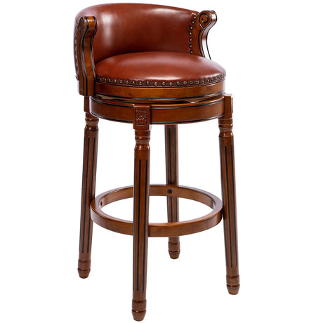 29.5'' Cow Top Leather Wooden Bar Stool, 360 Degree Swivel Bar Height Chair With Backs For Home Kitchen Counter - Furniture Home Direct