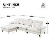 L Shaped Sofa Cloud Chenille Fabric Removable Ottoman White - Furniture Home Direct