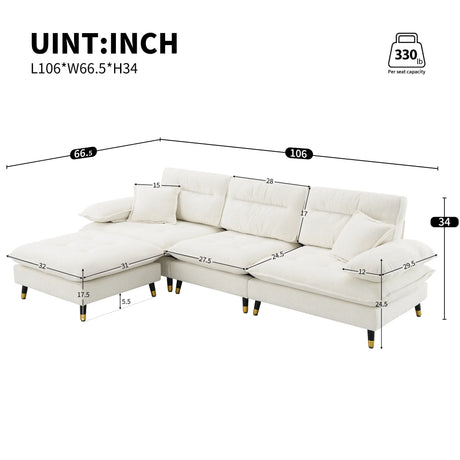 L Shaped Sofa Cloud Chenille Fabric Removable Ottoman White - Furniture Home Direct