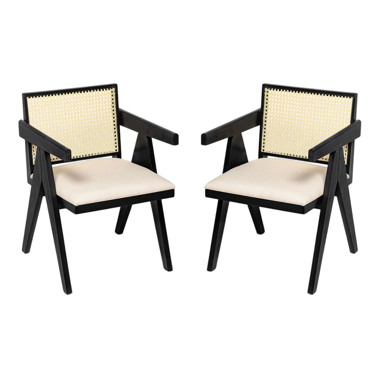Chandigarh Farmhouse Style Cane Upholstered Dining Chairs (Set of 2)