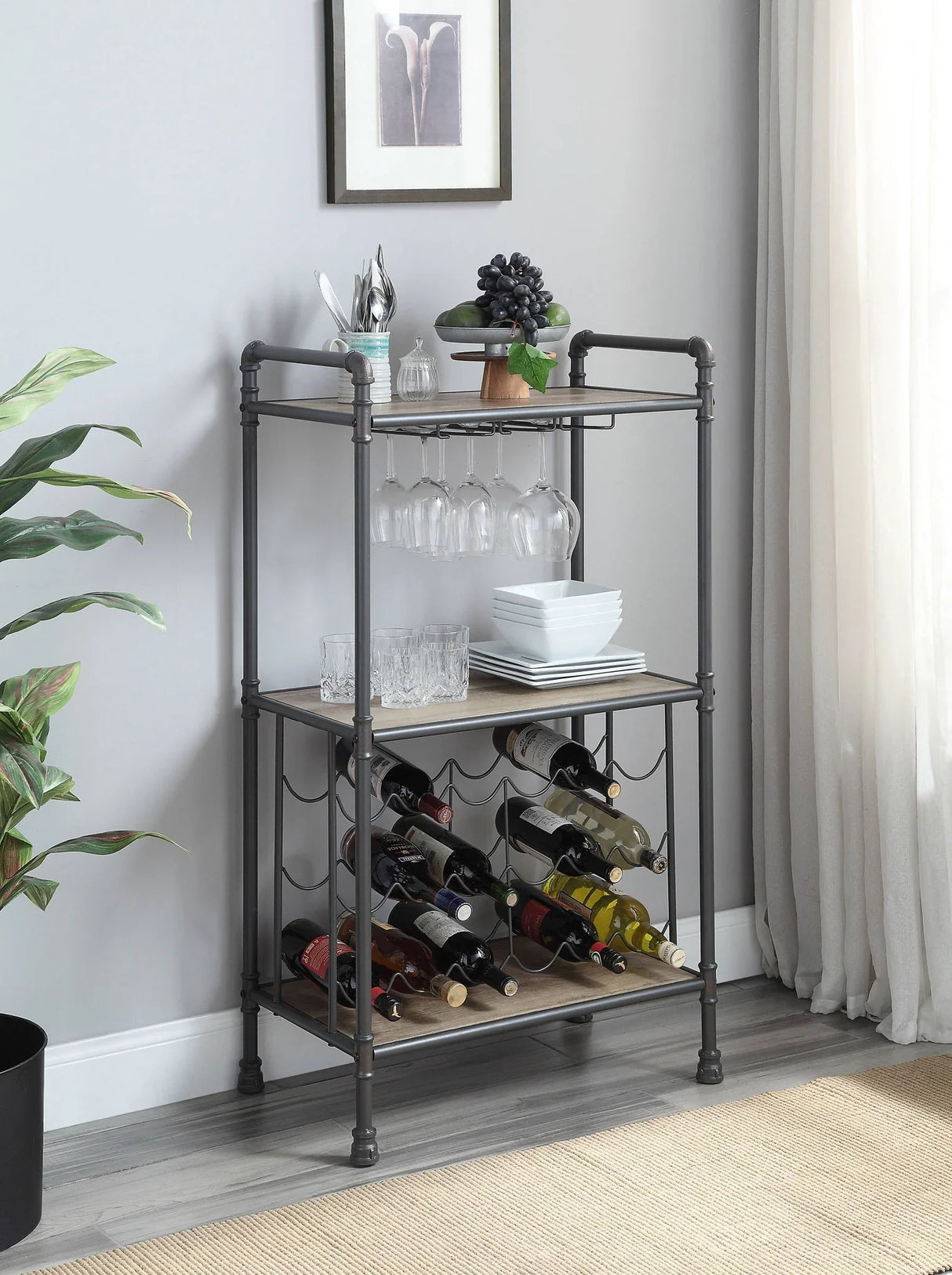 Brantley - Wine Rack - Gray / Oak - Furniture Home Direct