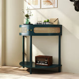Boho Rattan Semi Circle End Table With Sliding Rattan Door, Storage And Bottom Shelf - Furniture Home Direct