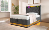 Twin Upholstered Bed 360 Surround LED Lighting USB C Gray - Furniture Home Direct