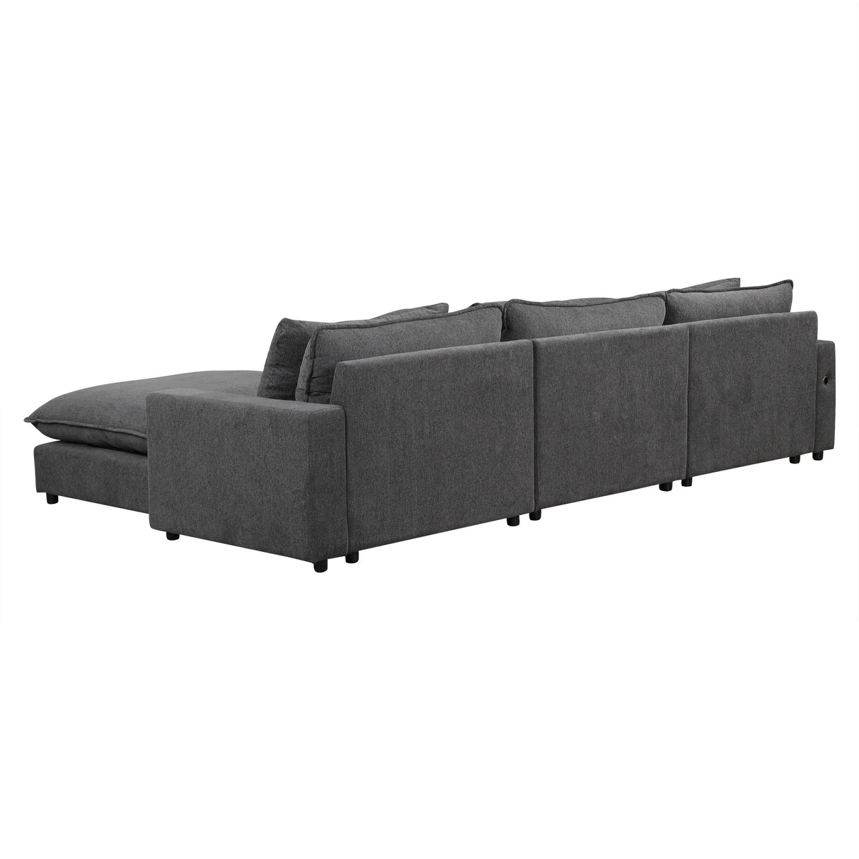 Chenille Cloud Sectional with Ottoman, Charging Ports and Three Back Pillows - Grey - Furniture Home Direct