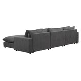Chenille Cloud Sectional with Ottoman, Charging Ports and Three Back Pillows - Grey - Furniture Home Direct