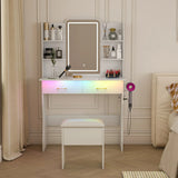 Vanity Desk With LED Lights Mirror, Power Outlet, Storage Drawers & Chair - White - Furniture Home Direct