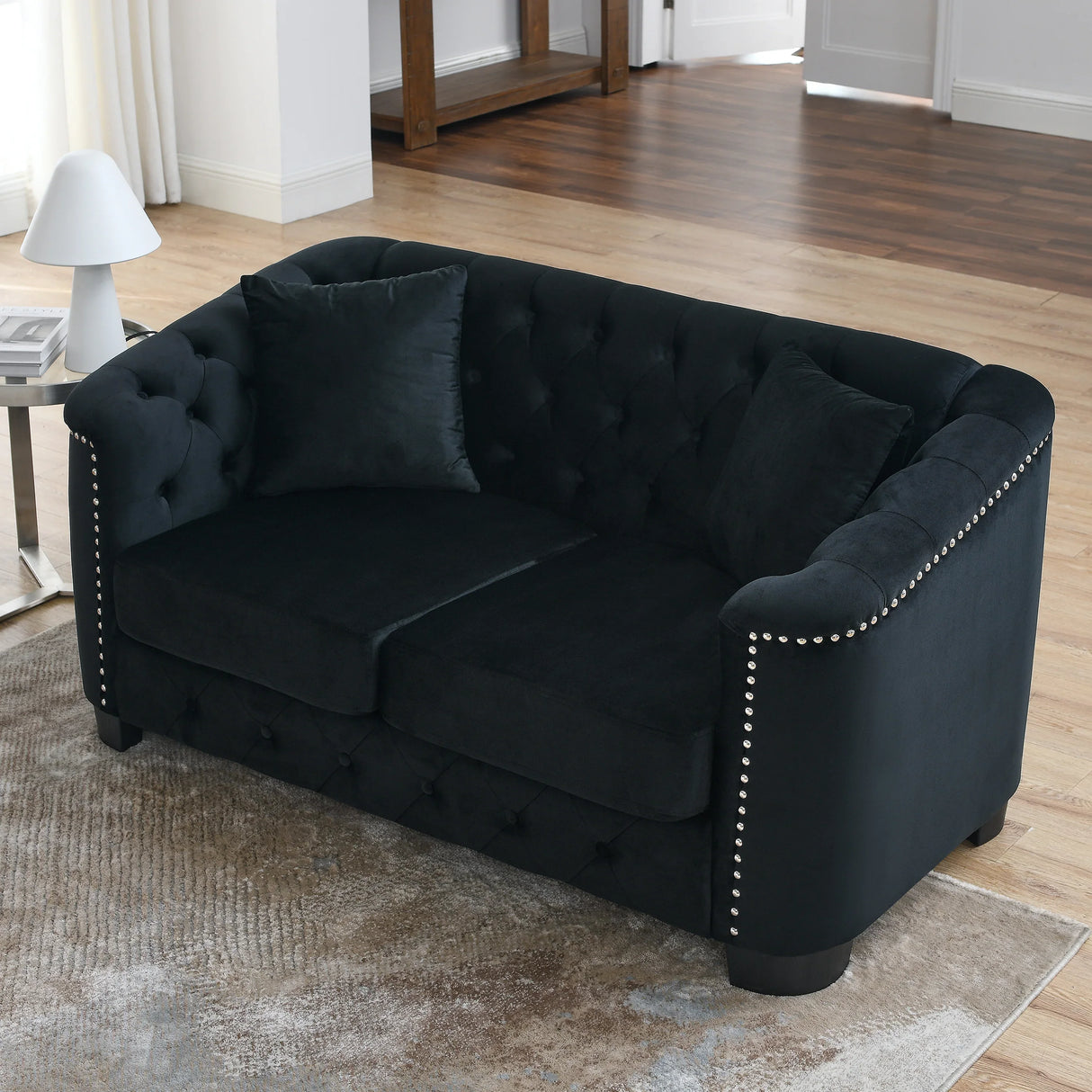 Sofa And Loveseat - Velvet Black - Furniture Home Direct