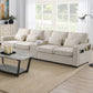 Upholstered Sofa With Console, 2 Cupholders And 2 USB Ports Wired Or Wirelessly Charged, Modern Linen Fabric Couches With 4 Pillows For Living Room, Apartment (4-Seat) - Furniture Home Direct