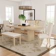 Dining Set Extendable Pedestal Table Bench And Chairs Beige - Furniture Home Direct