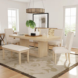 Dining Set Extendable Pedestal Table Bench And Chairs Beige - Furniture Home Direct