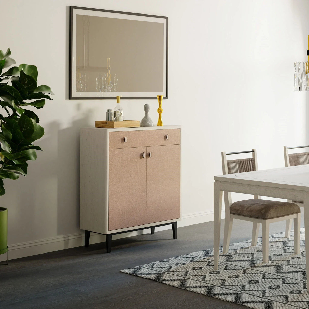 Contemporary Bar Cabinet With Large Storage - White / Pecan - Furniture Home Direct