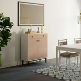 Contemporary Bar Cabinet With Large Storage - White / Pecan - Furniture Home Direct