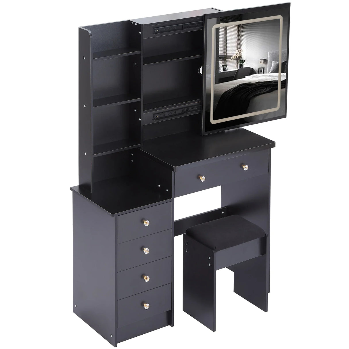 Vanity Table with Cushioned Stool Modern Finish Black - Furniture Home Direct